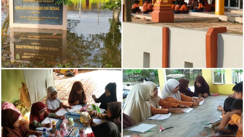 Dampak Banjir, Sekolah SD N 006 Redang Inhu Lakukan Belajar Mengajar Sistem Moda