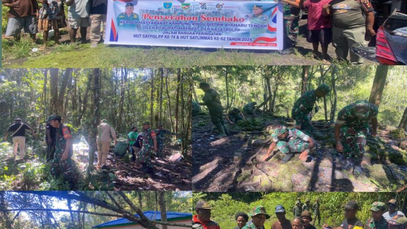 Menyambut HUT Satpol-PP dan Sat Linmas , TMMD 119 Kodim 1809/Maybrat Kolaborasi Dengan Pemda Maybrat Bersih-Bersih Kali Kaca dan Bagi Sembako