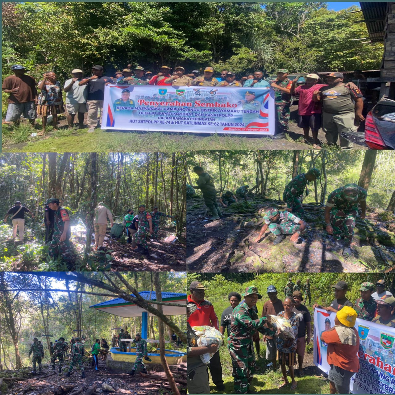 Menyambut HUT Satpol-PP dan Sat Linmas , TMMD 119 Kodim 1809/Maybrat Kolaborasi Dengan Pemda Maybrat Bersih-Bersih Kali Kaca dan Bagi Sembako