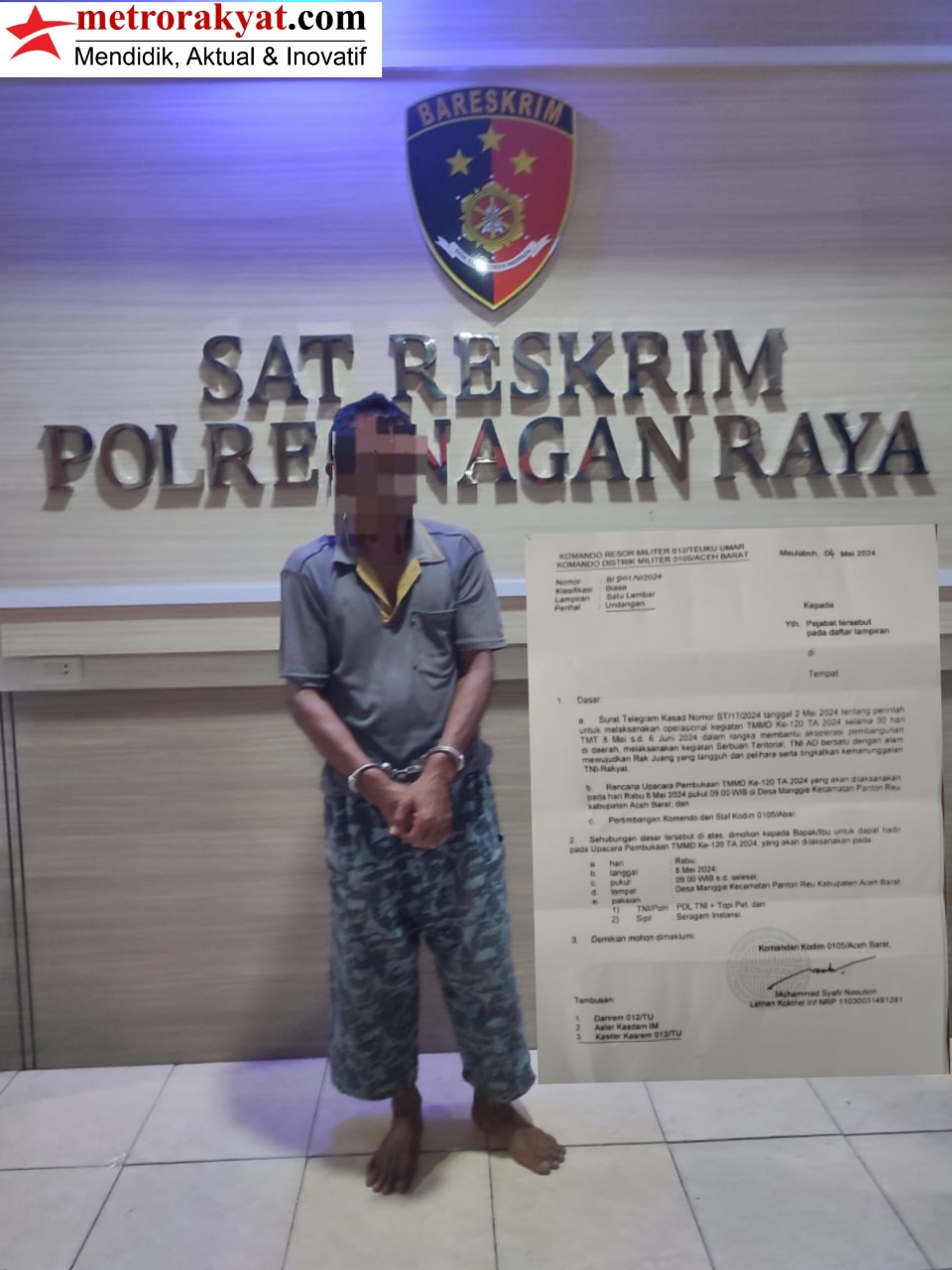 Polres Nagan Raya Amankan Satu Orang Lelaki Paruh Baya yang Tercatat Sebagai Warga Kecamatan Darul Makmur