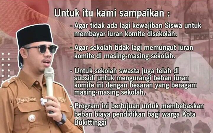 Informasi Penting, Pemko Bukitinggi Bebaskan Iuran Komite Siswa SLTA