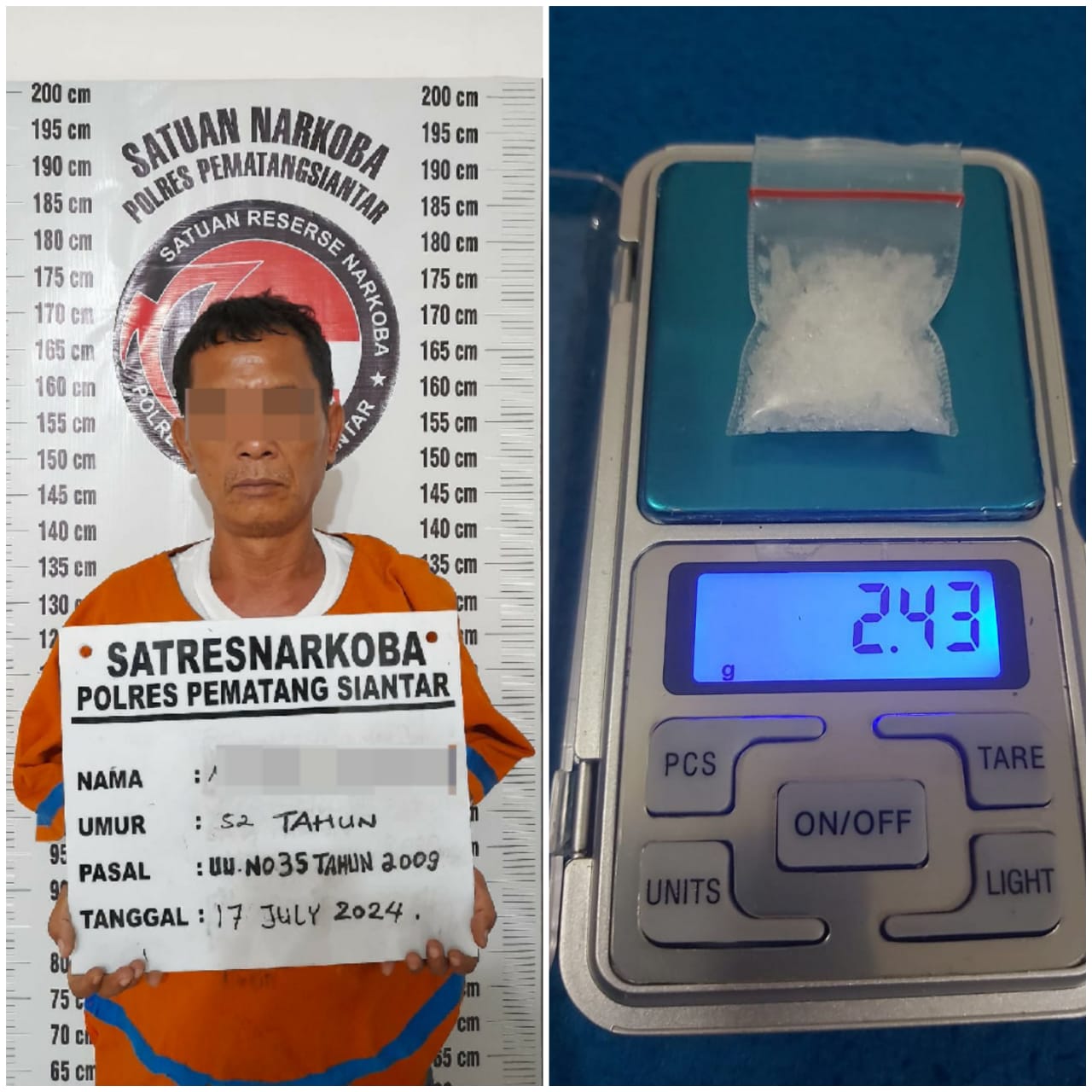 Pria Pemilik Sabu 2,43 Gram Diamankan Polres Pematangsiantar di Dekat Terminal Sukadame Parluasan