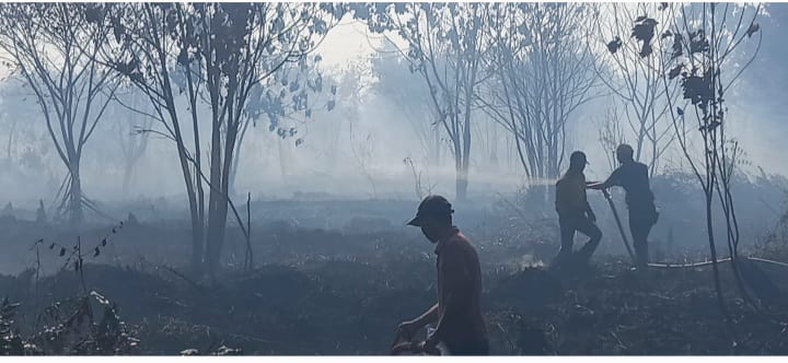 80 Persen Titik Api Dapat Dikendalikan,130 Tim di Bantu 1 Unit Alat Berat dari PT. Teso Indah  Berjibaku Padamkan Api Lahan Masyarakat  