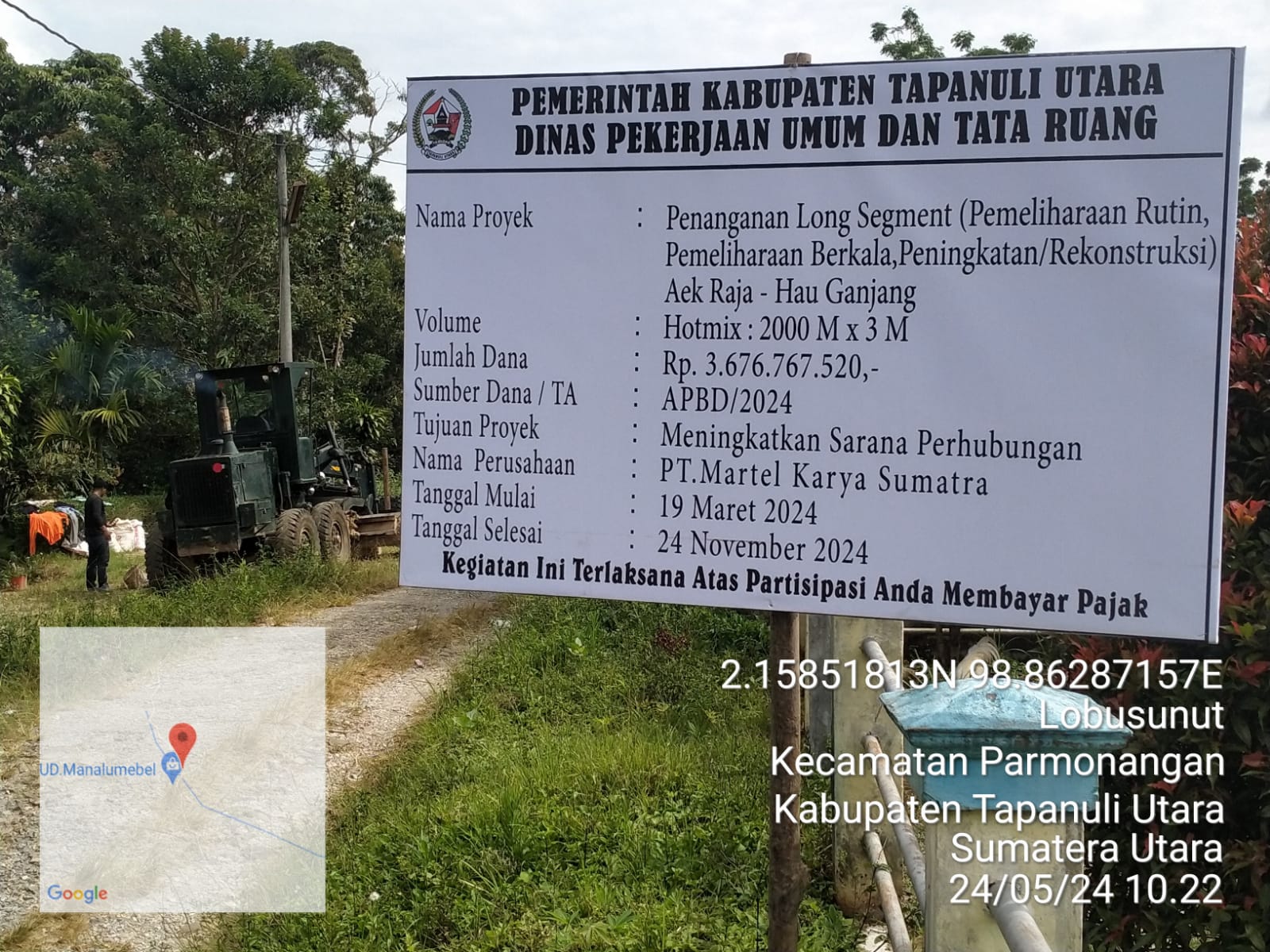 Pekerjaan Hotmix Aek Raja – Hauganjang Yang Bersumber Dari Dana APBD Taput 2024 Sampai Saat Ini Belum Dikerjakan, Diduga Pindah Titik