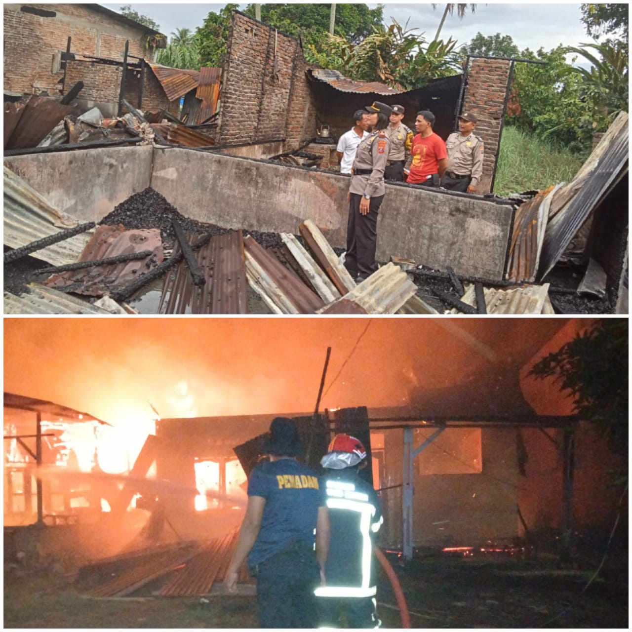 Polsek Siantar Marihat Olah TKP Tiga Unit Rumah Terbakar di Jalan D.I. Panjaitan Pematangsiantar