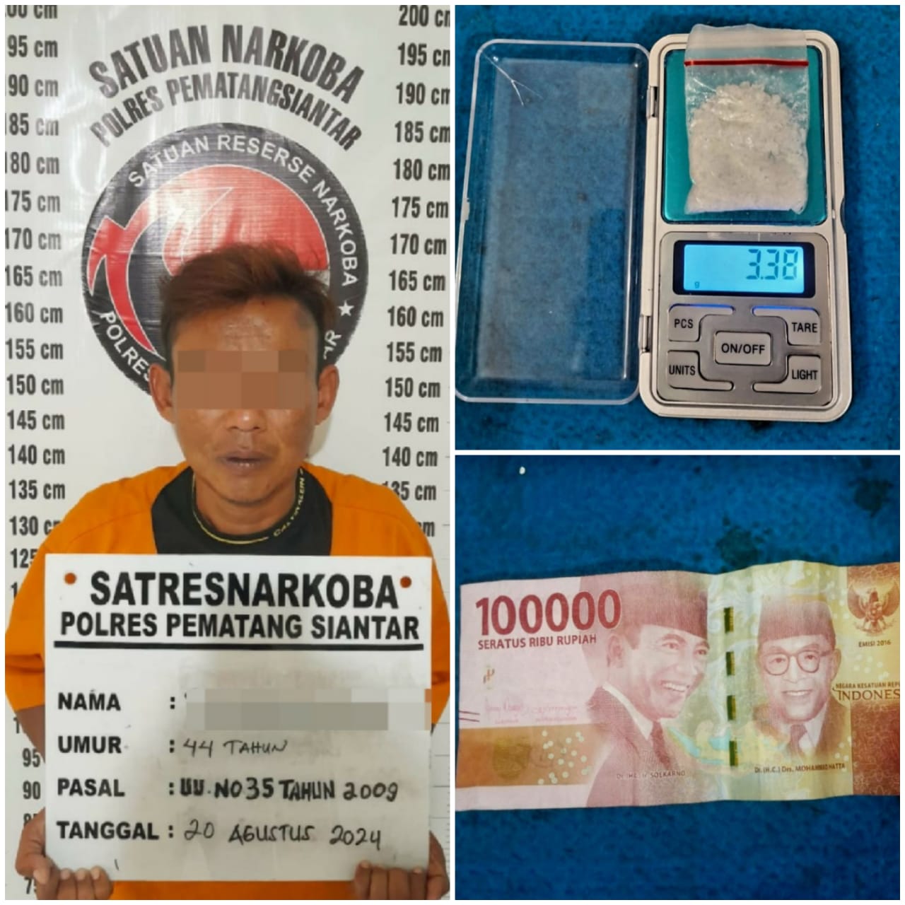 Polres Pematangsiantar Tangkap Residivis Pembawa Sabu 3.34 Gram di Gang Pansur Opat Siantar Timur