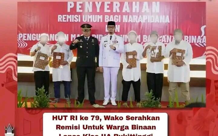 HUT RI ke 79, Wako Serahkan Remisi Untuk Warga Binaan Lapas Klas IIA Bukittinggi