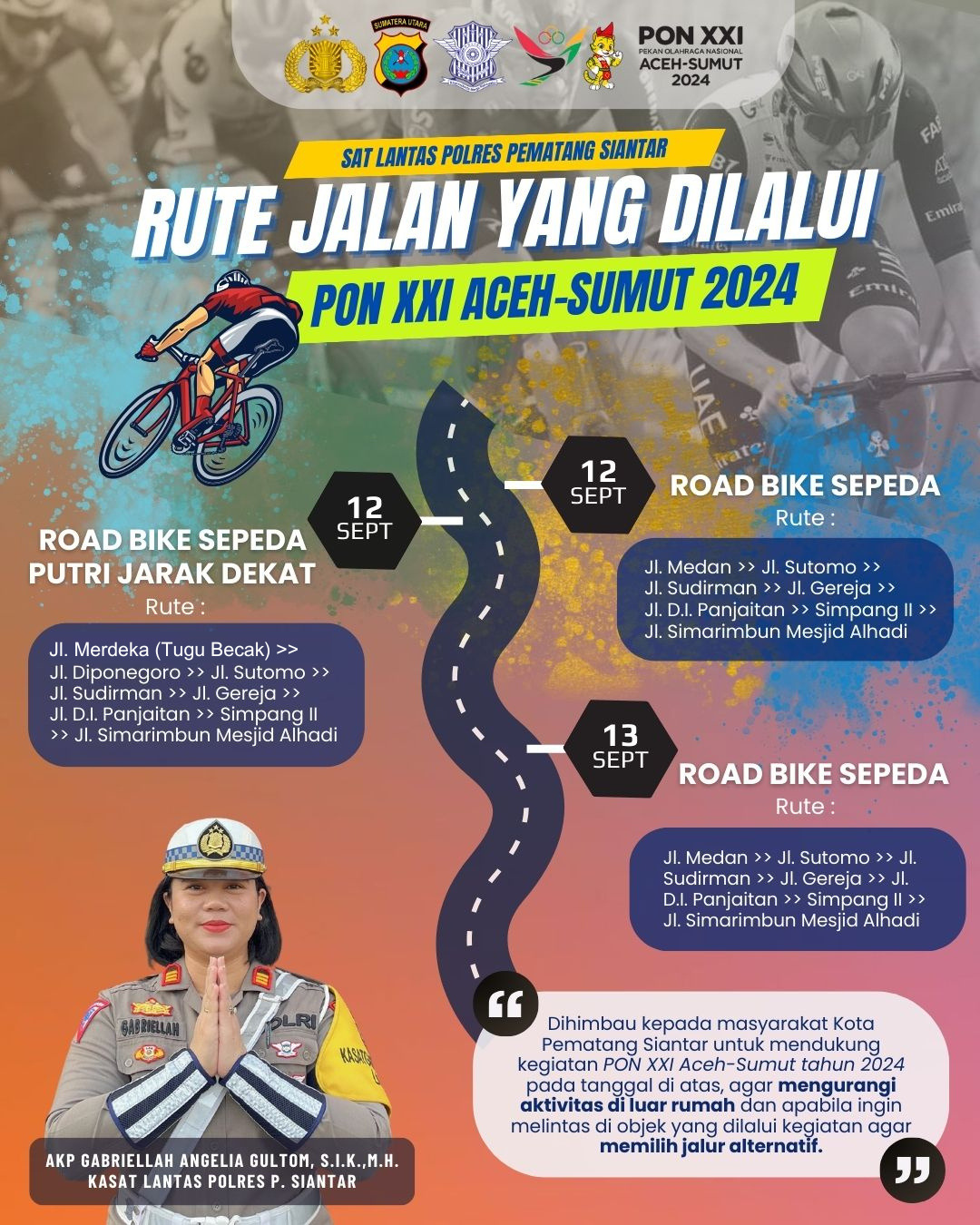 Gelaran Road Bike PON XXI Aceh – Sumut, Polres Pematangsiantar Terapkan Rekayasa Lalu Lintas