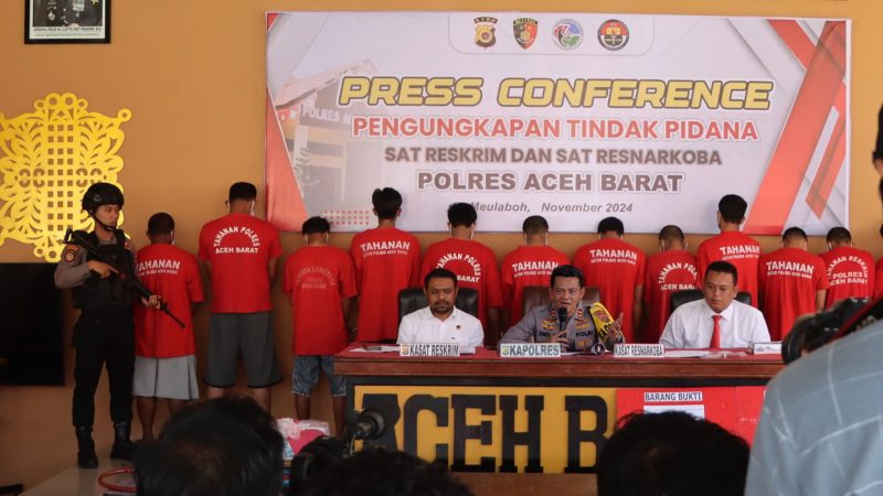 Polres Aceh Barat Amankan 12 Tersangka dari Sejumlah ungkap Kasus Kejahatan di Aceh Barat