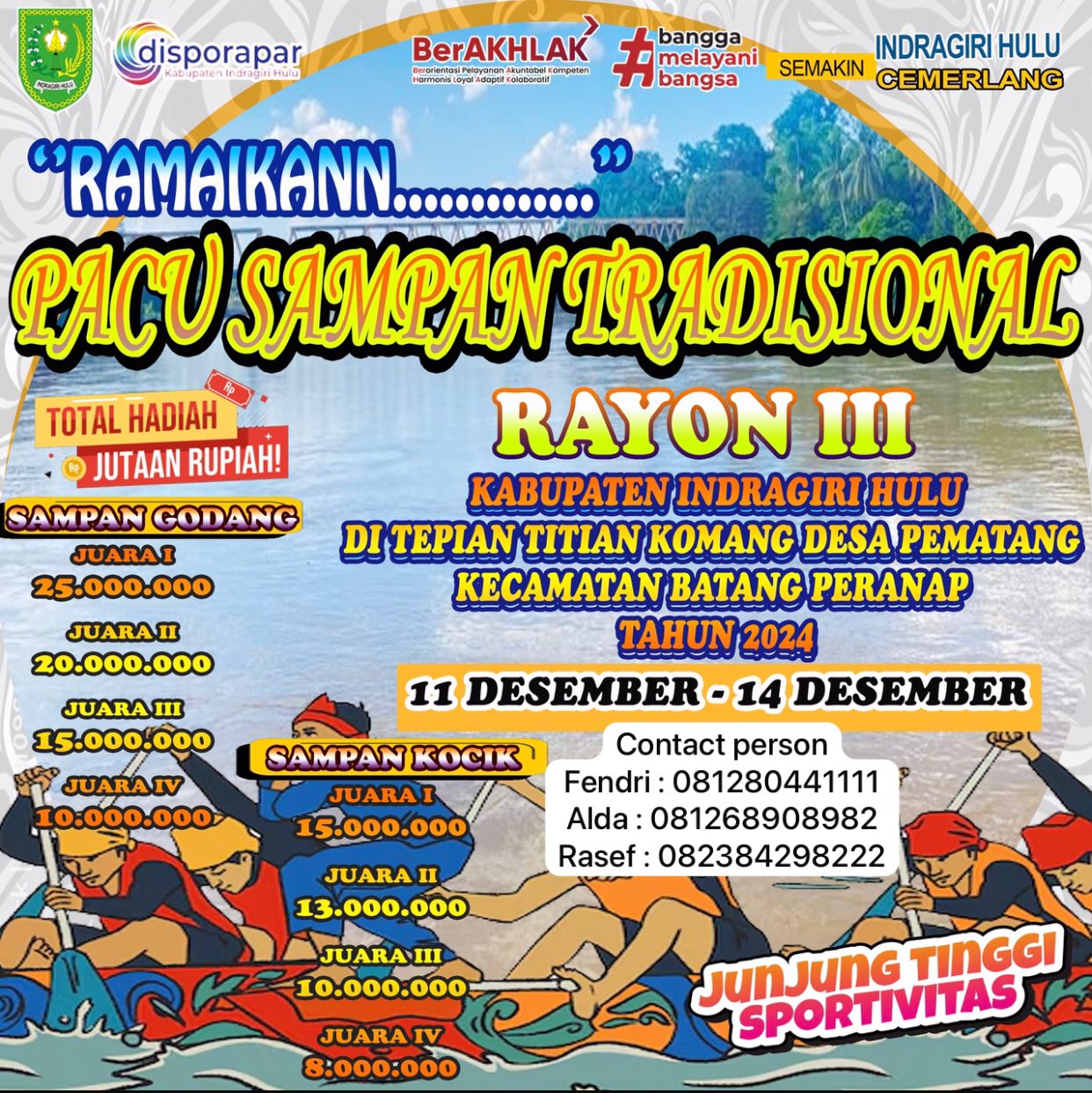 Tingkatkan Ekonomi UKM, Pemerintah Inhu Adakan Fesival Pacu Sampan Tradisional Rayon Tiga  