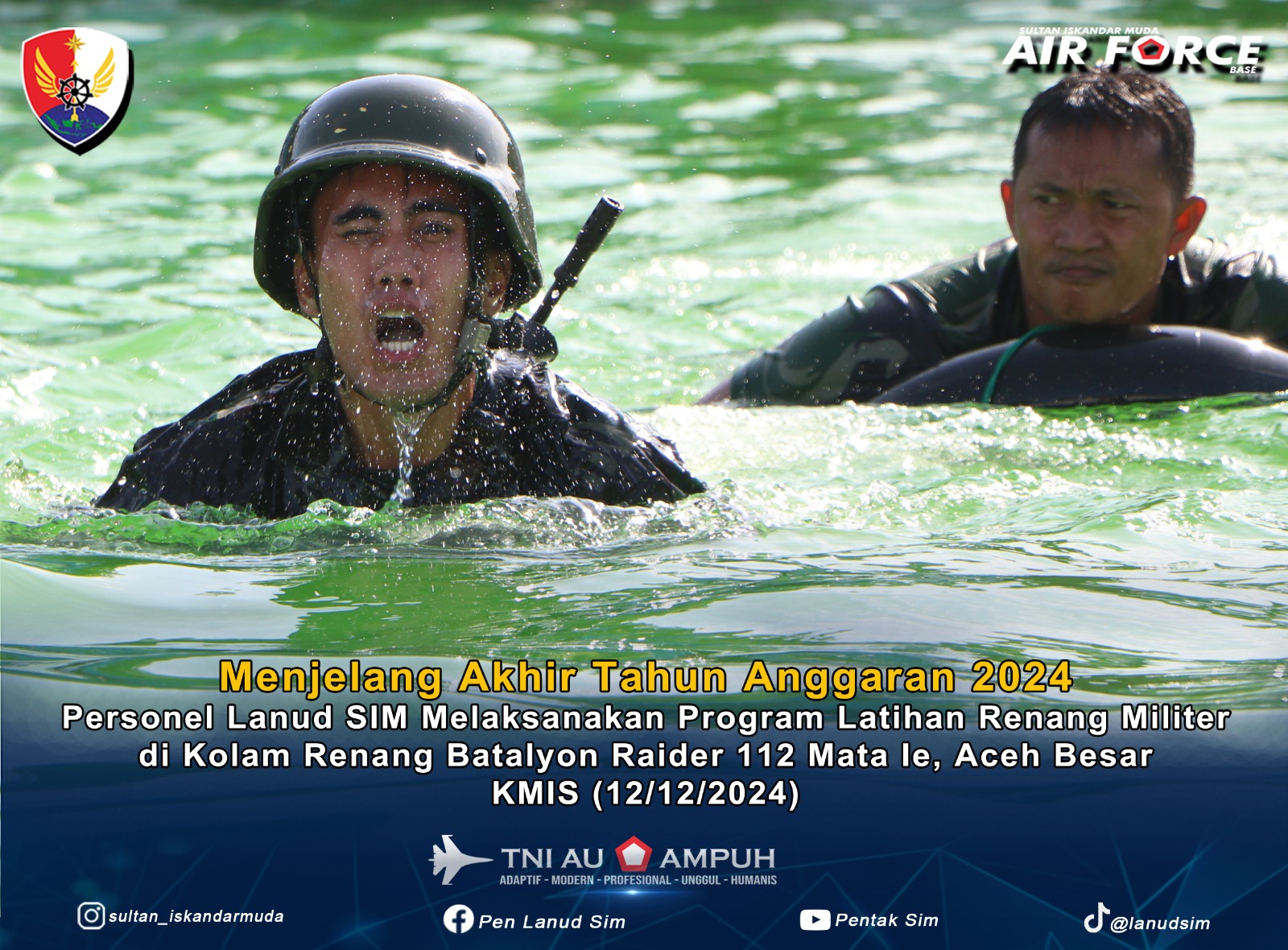 Personel Lanud Sultan Iskandar Muda Laksanakan Latihan Renang Militer untuk Tingkatkan Kemampuan Prajurit