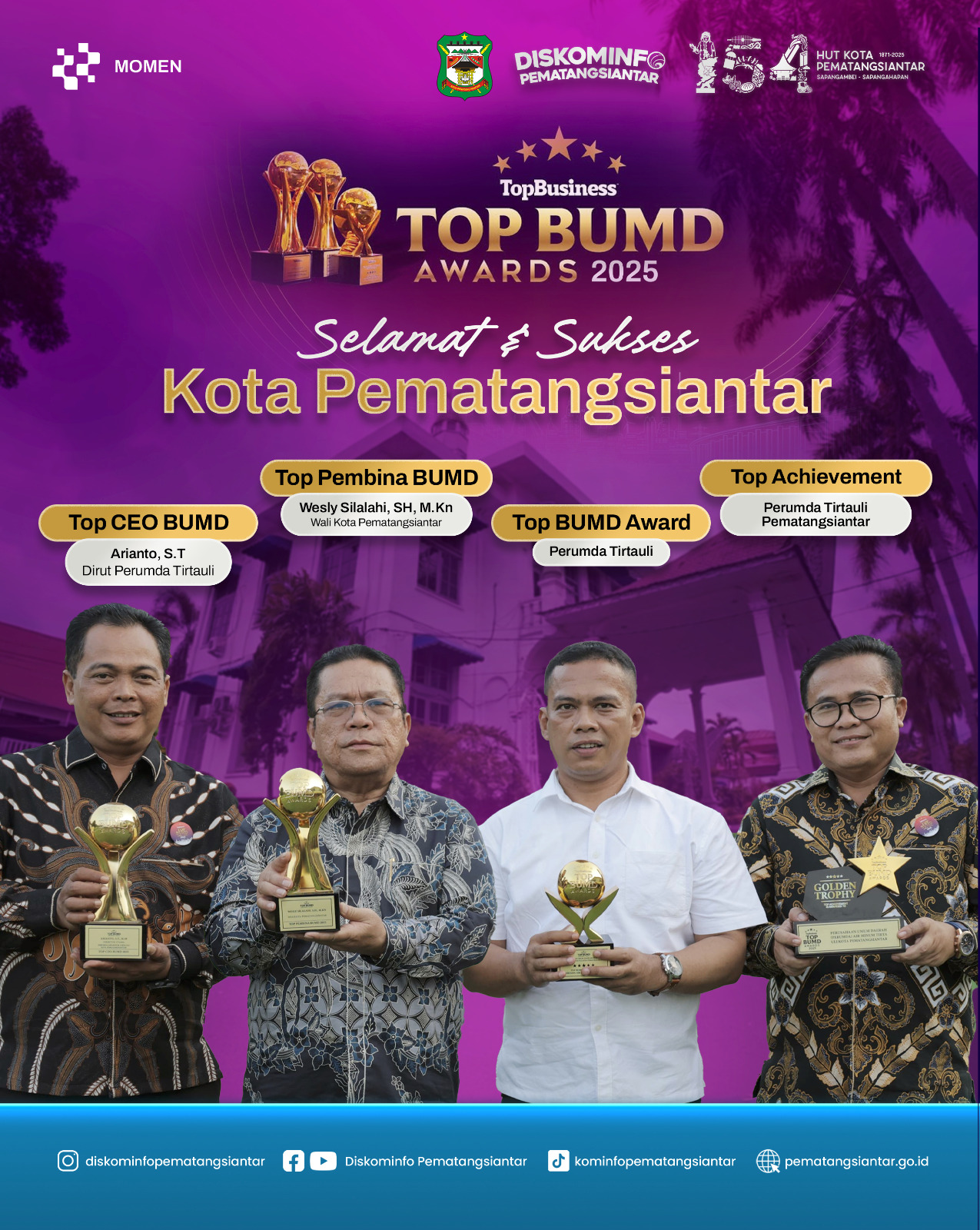 Perumda Air Minum Tirta Uli Pematangsiantar Sabet Empat Penghargaan TOP BUMD Awards 2025