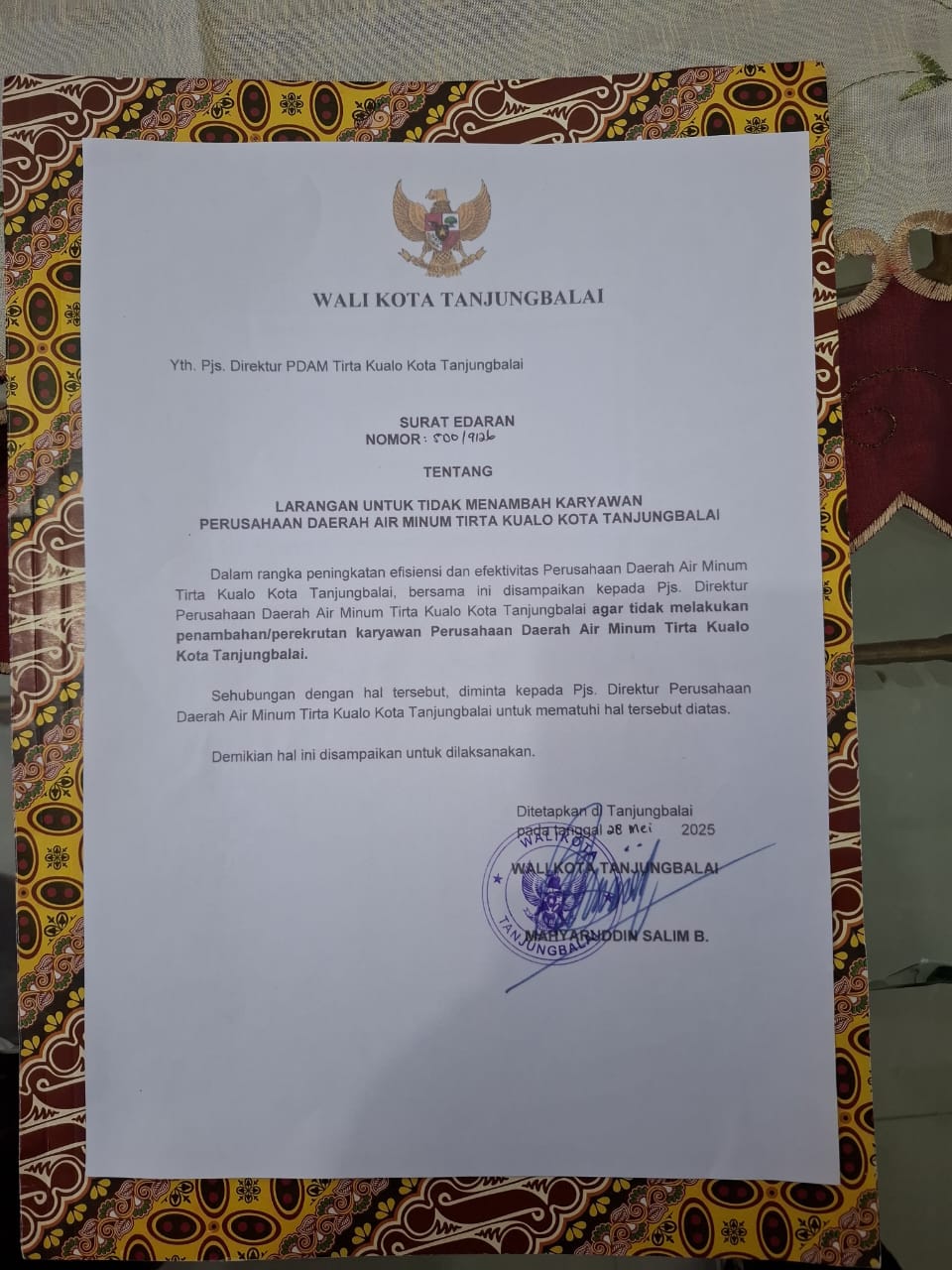 PDAM Tirta Kualo Tanjungbalai Dilarang Penambahan Karyawan