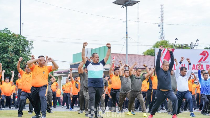 Turut Meriahkan Hari Bhayangkara, Bupati Baharuddin Siagian Ikuti Olahraga Bersama Polres Batu Bara