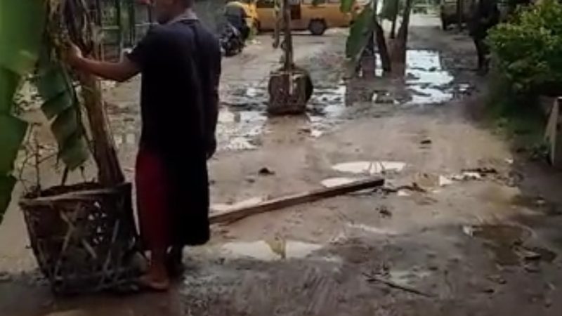 Jalan Tak Kunjung Diperbaiki, Warga Desa Sumber Melati Dusun VII Kecamatan Sunggal Aksi Tanam Pohon dan Tutup Jalan