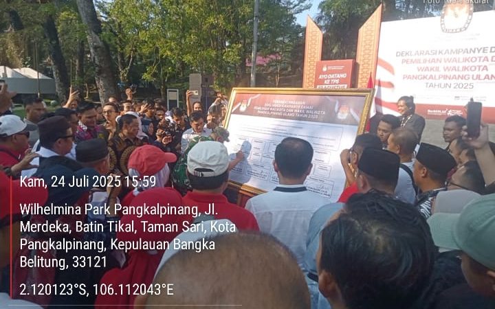 Pj Walikota Pangkalpinang M.Unu Ibnudin menghadiri Deklarasi Kampanye Damai Pemilihan Walikota dan Wakil Walikota Pangkalpinang Ulang Tahun 2025