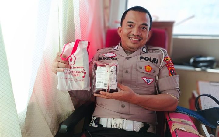 Sambut HUT Lalu Lintas Bhayangkara Ke-70, Polres Labuhanbatu Gelar Polantas Menyapa Bakti Kesehatan dan Donor Darah
