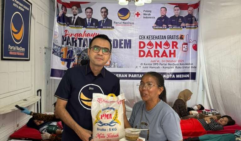 HUT ke-14, DPD Partai NasDem Medan Gelar Donor Darah dan Cek Kesehatan Gratis