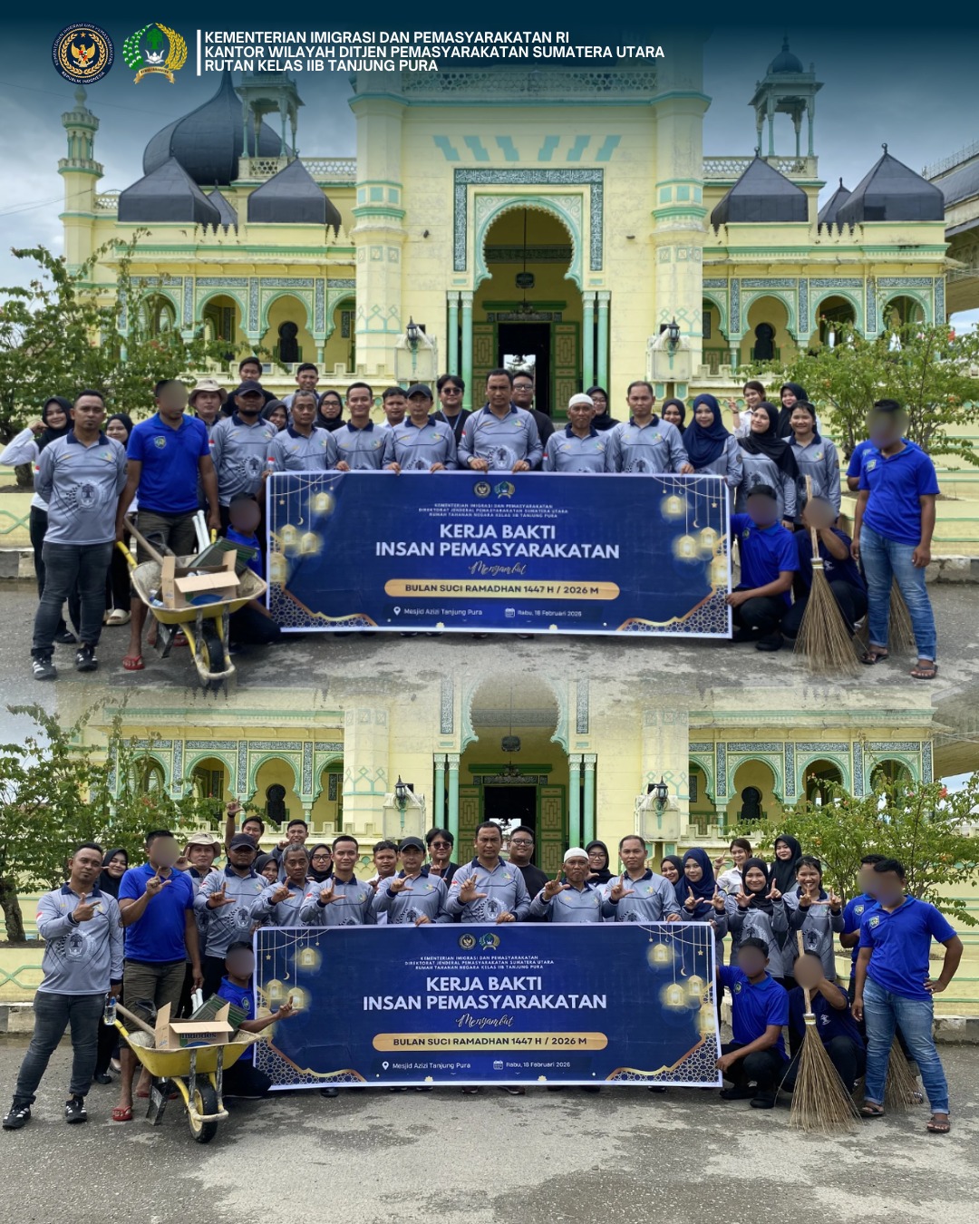 Wujudkan Lingkungan Ibadah yang Bersih, Rutan Tanjung Pura Gelar Gotong Royong Bersihkan Mesjid Azizi Sambut Bulan Ramadhan