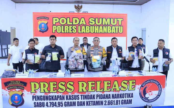 Polres Labuhanbatu Gelar Press Release Pengungkapan Sabu dan Ketamin Bernilai Miliaran Rupiah