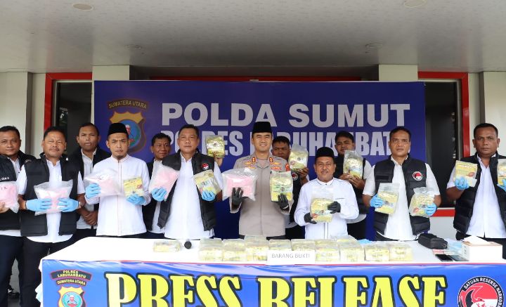 Polres Labuhanbatu Ungkap Peredaran 31,5 Kilogram Sabu dan 30.000 Butir Ekstasi Jaringan Internasional