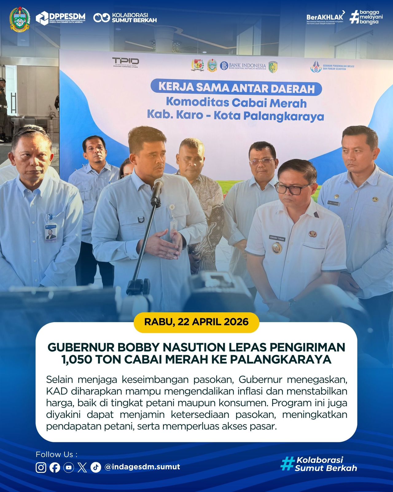 Pemprovsu Kirim Sebanyak 1,05 Ton Cabai Merah Keriting dari Karo ke Palangka Raya