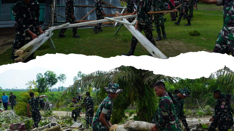 Aksi Cepat Prajurit Yonif TP 902 SPG Bantu Warga Bencana Angin Kencang di Dolok Masihul
