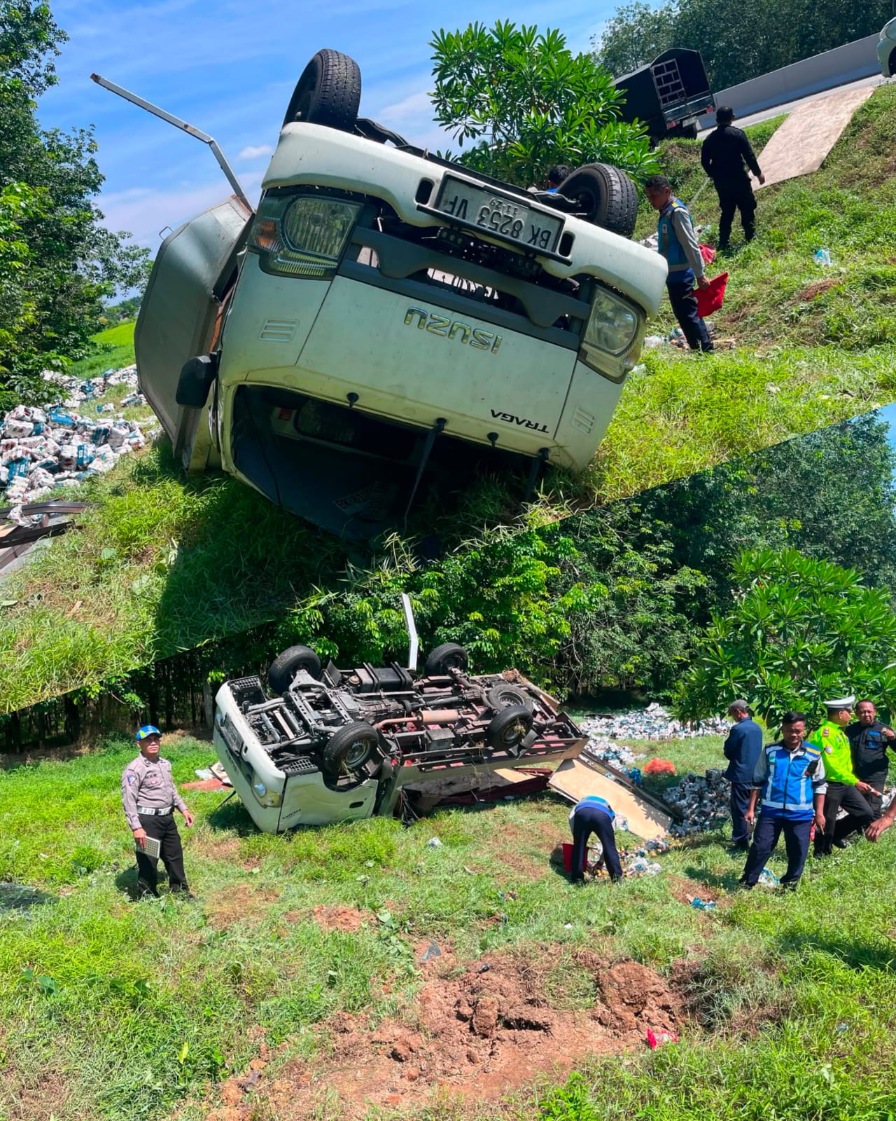 Akibat Pecah Ban Mobil Isuzu Trada Terguling di Tol Medan-Tebing Tinggi, Satlantas Polres Sergai Gerak Cepat Evakuasi Korban