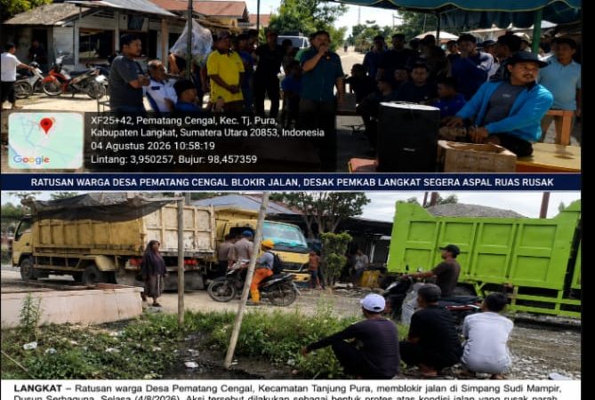 Ratusan Warga Pematang Cengal Blokir Jalan, Desak Pemkab Langkat Segera Aspal Ruas Jalan Rusak