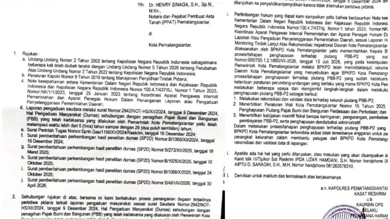 Terkait Penghapusan PBB Kadaluarsa, Polres Siantar Hentikan Pulbaket, Pemko Pematangsiantar: “Terkendala Anggaran”