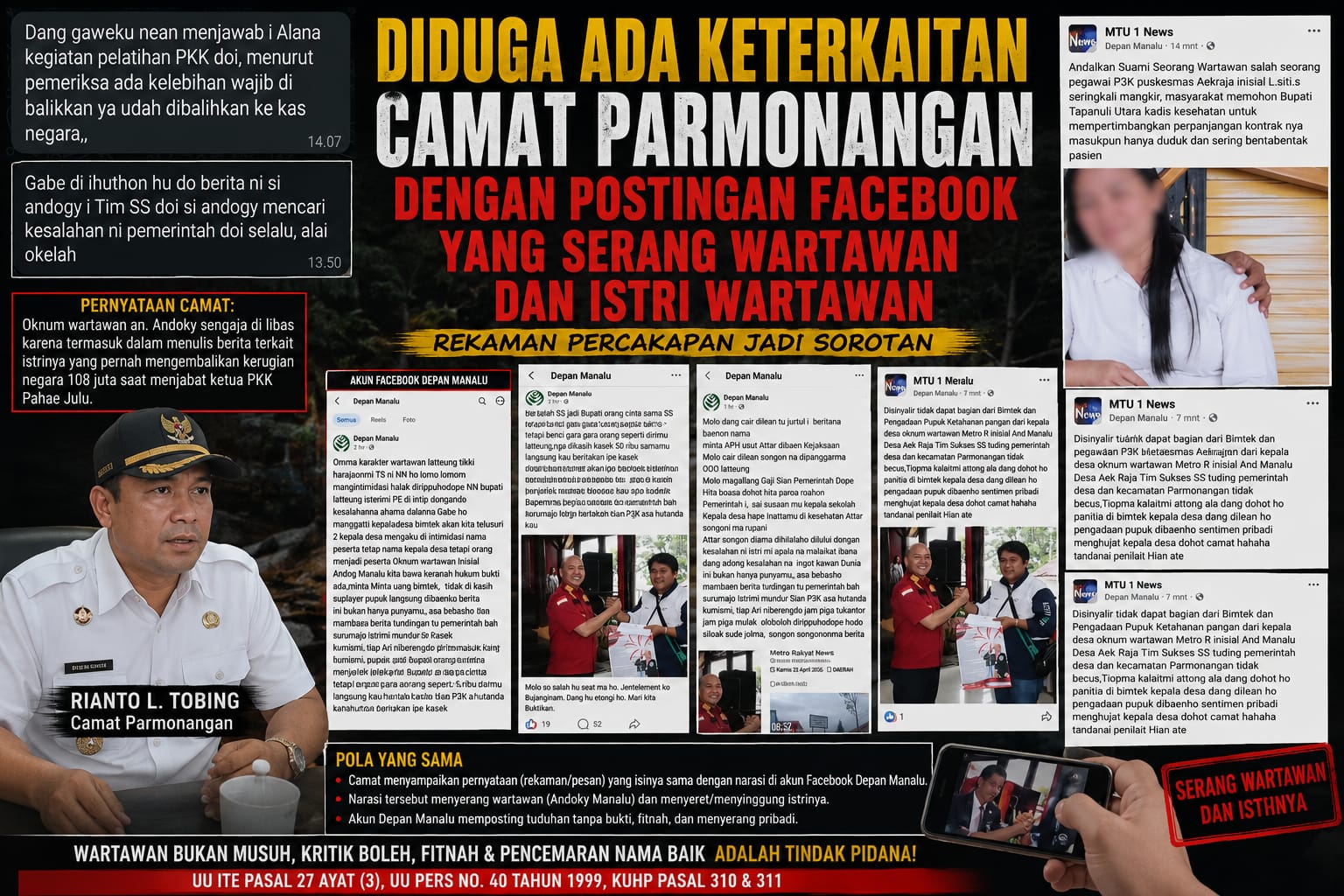 Postingan Facebook Serang Wartawan dan Istri, Nama Camat Parmonangan Terseret, Rekaman Percakapan Jadi Sorotan