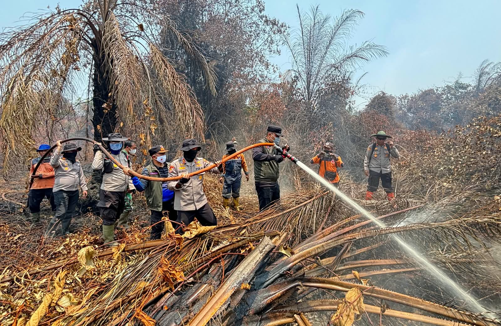Terjun Langsung  Padamkan Karhutla di Sungai Guntung Hilir, Bupati dan Kapolres Inhu Apresiasi Perjuangan Tim Gabungan
