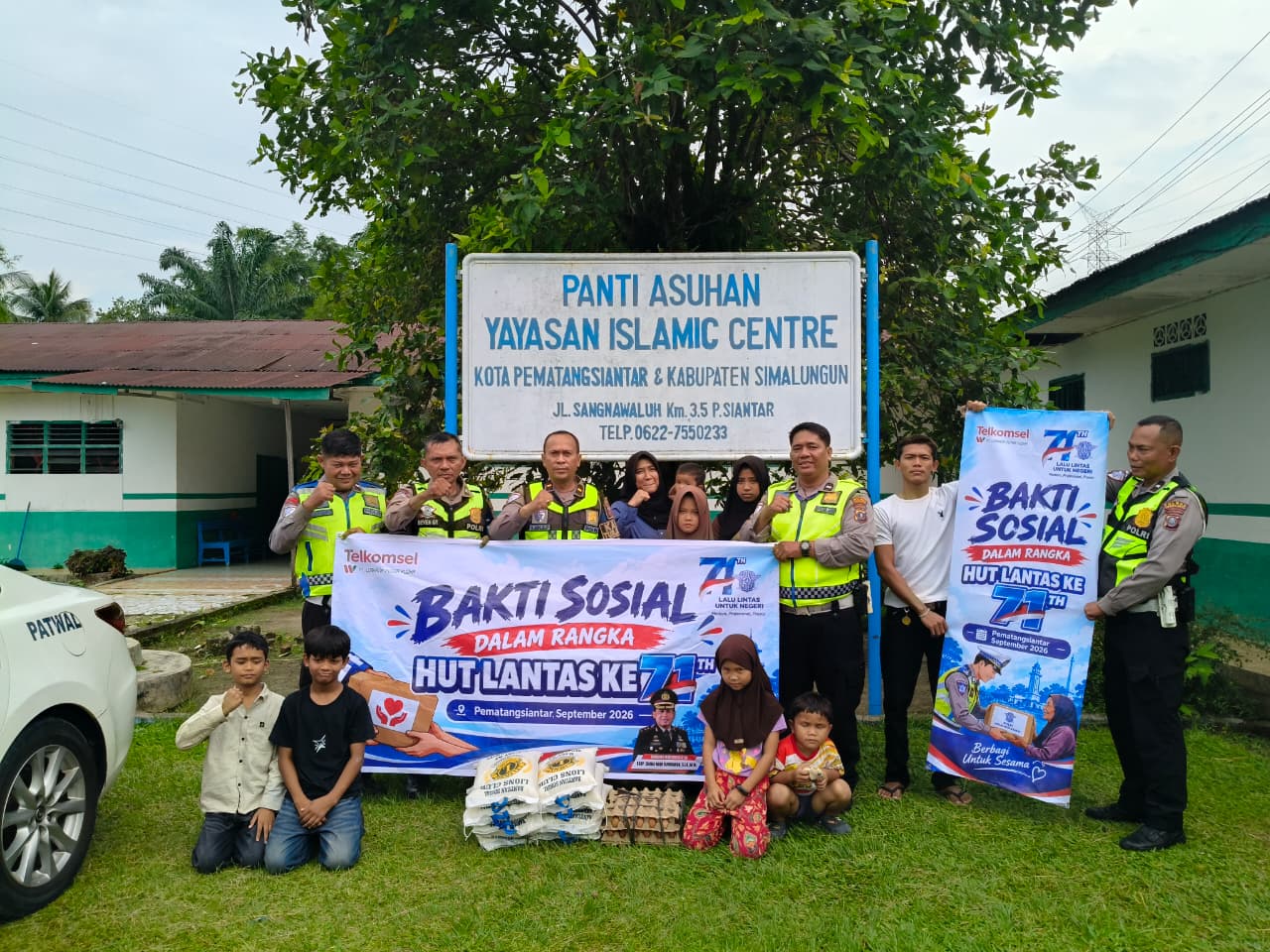 Sambut HUT Lalu Lintas ke-71, Sat Lantas Polres Pematangsiantar Berikan Bansos Panti Asuhan