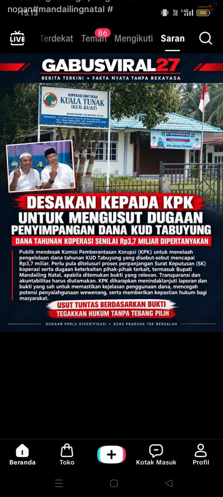 Terkait Video Viral TikTok Akun @GABUSVIRAL27, Ini Tanggapan KUD Kuala Tunak