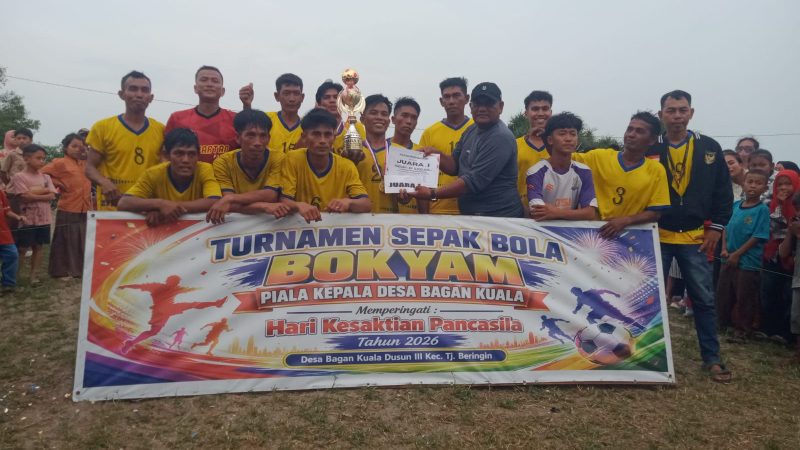 Ratusan Penonton Antusias Saksikan Laga Final Turnamen Bokyam Piala Kades Bagan Kuala 2026, Kerumbuk A Tumbangkan Hantu Laut