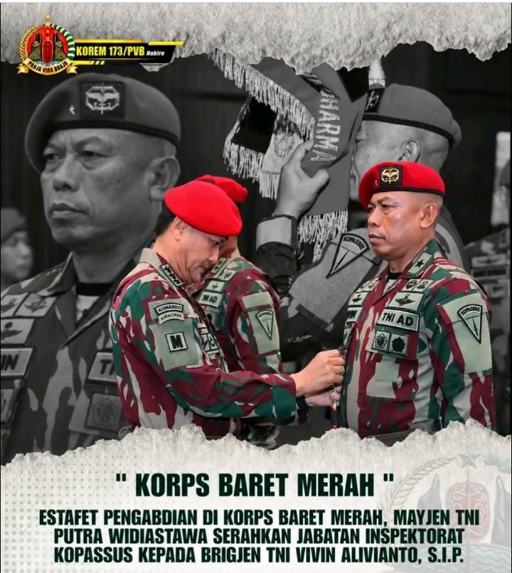 Estafet Pengabdian Di Korps Baret Merah, Mayjen Tni Putra Widiastawa Serahkan Jabatan Inspektorat Kopassus Kepada Brigjen Tni Vivin Alivianto, S.I.P.