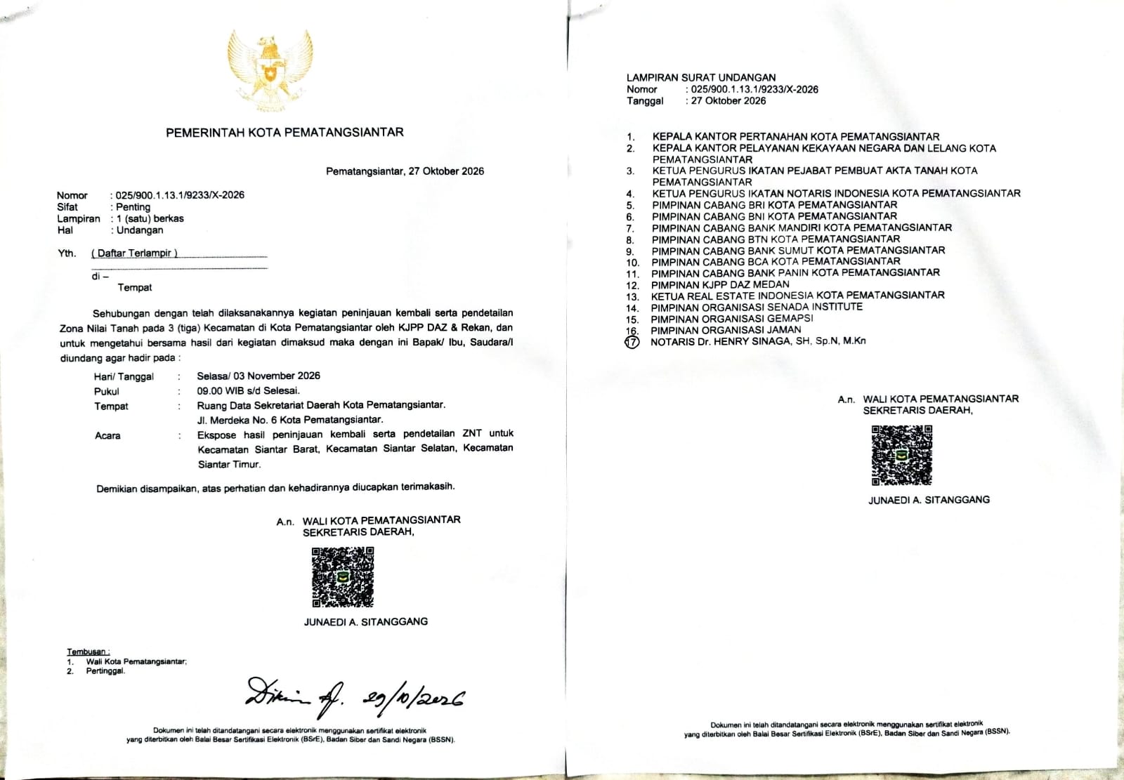 Pemko Pematangsiantar Undang Notaris Dr. Henry Sinaga Bahas Terkait Hasil Peninjauan Kembali Kenaikan NJOP 1.000 Persen di Tiga Kecamatan